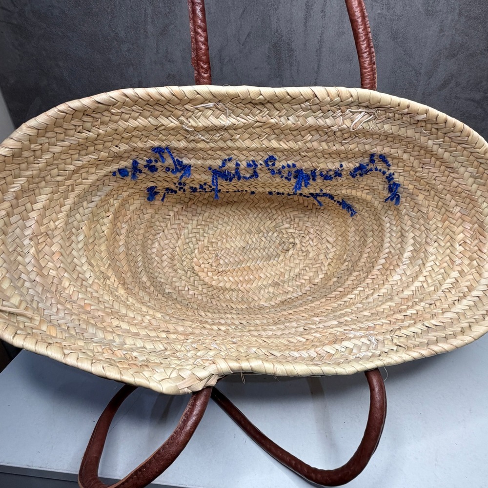 Poolside Tote Straw Bag Womens Leather Long Handle Amore in Amalfi Embroidered - Picture 3 of 7